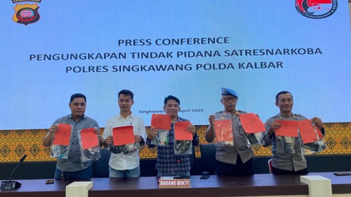 Press Conference Pengungkapan Tindak Pidana Narkotika di Polres Singkawang, Selasa (21/4/2026). Foto (ist)