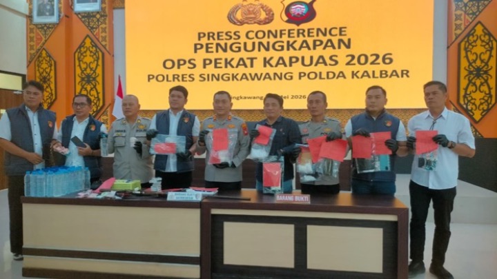Konferensi Pers Pengungkapan Operasi Pekat Polres Singkawang. Foto (ist)