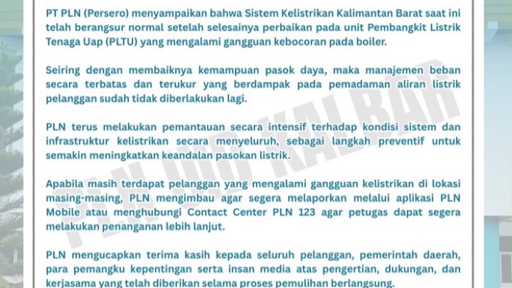 Holding statement PLN IUD Kalbar